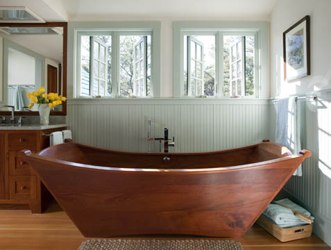 double wooden bathtub